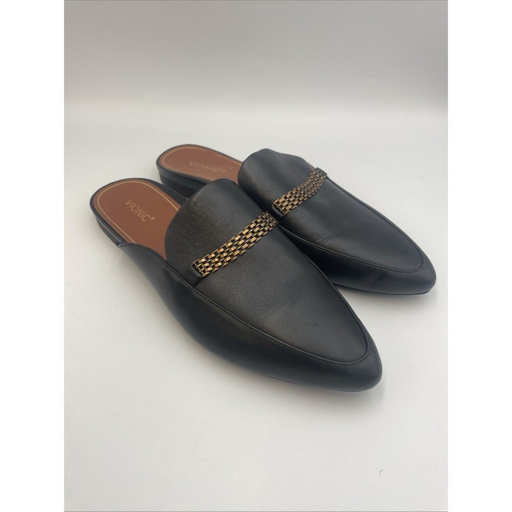 Vionic Starling Mule Black Leather Slip-On Arch Support Women size 11 NEW!!